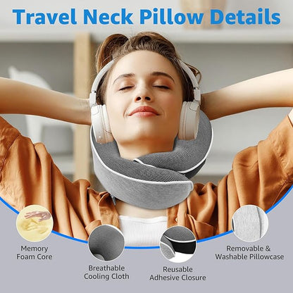 Travel Pillows for Airplanes Ergonomic Memory Foam Neck Pillow for Travel - 360° Head & Neck Support for Sleeping on Flights, Cars, Trains & Office (Gray-2)