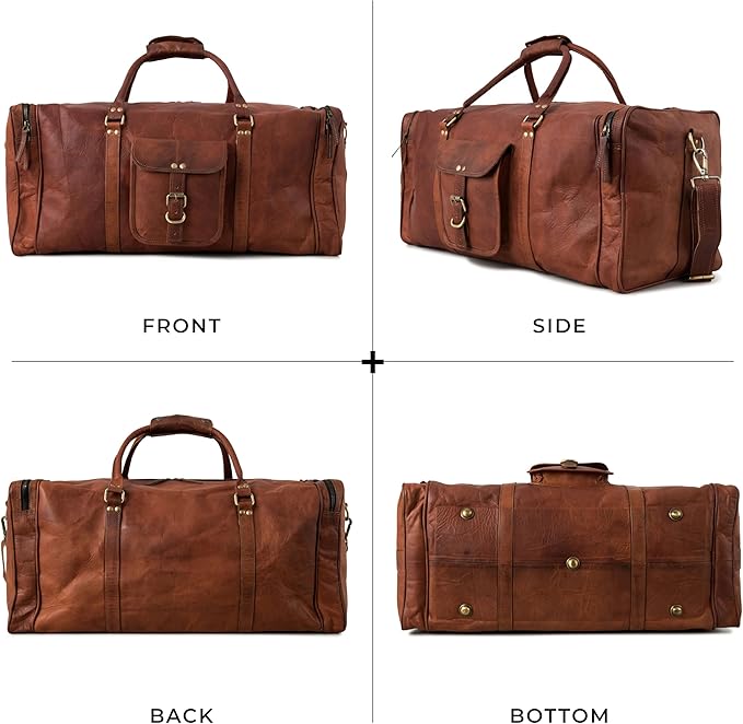 Berliner Bags Vintage Genuine Leather Duffle Bag New York XXL for Travel or the Gym, Weekender, Travel Bag, Overnight Bag for Men and Women - Brown