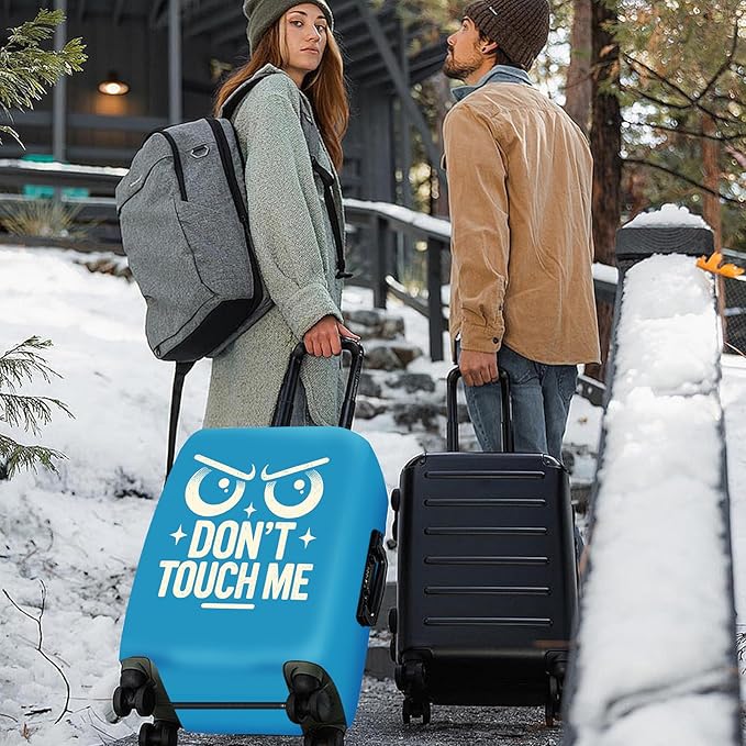 ANNA QUEEN Funny “Don’t Touch Me” Luggage Cover, Bold Blue Suitcase Protector with Angry Eyes Design, Stretchable, Washable Travel Cover for 24-26 Inch Luggage