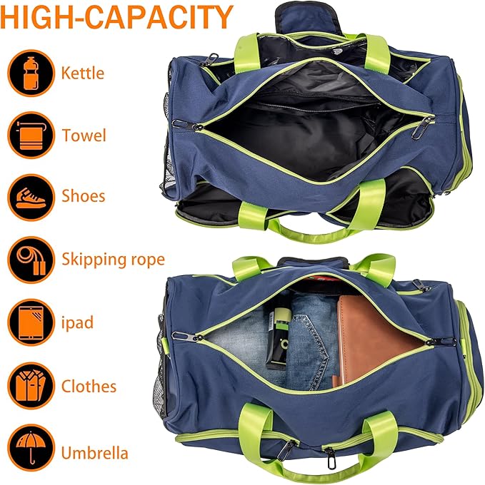 Kuston Sports Gym Bag with Shoes Compartment &Wet Pocket Gym Duffel Bag Overnight Bag for Men and Women