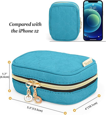 Teamoy Mini Jewelry Travel Case, Storage Organizer Bag for Earrings, Necklace, Rings, Teal