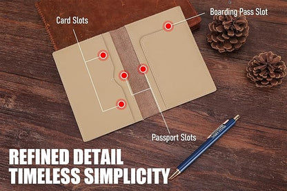 STAR VISTA Albatross Leather Travel Passport Holder, Minimalist Design, Calfskin Leather Case for Women and Men - Slim Passport Wallet, Bifold, RFID Blocking, Ivory