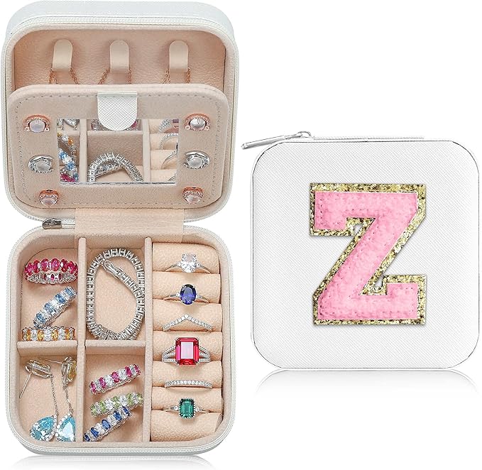 Parima Travel Jewelry Case - Small Jewelry Organizer Box, Mini Travel Case - Letter Z, White