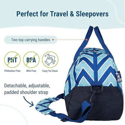 Wildkin Kids Overnighter Duffel Bag – Carry-On Size, Ideal for School & Sleepovers – Chevron Blue