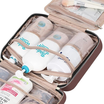 NISHEL Travel Toiletry Bag for women, Portable Hanging Organizer for Family-Sized Shampoo, Conditioner, Brushes Set, Makeup Accessories, Extra Large Size, Rosewood-Pink
