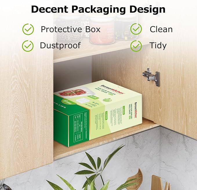 [2025 Upgraded] Bonsenkitchen 6 Rolls 11" x 16' Vacuum Sealer Bags for Food with a Color Box, Easy to Store, Commercial Grade, BPA Free, Great for Food Storage or Sous Vide, VB21