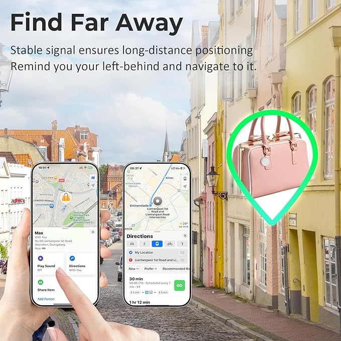 Air Tracker Tags- 4 Pack, New Bluetooth Tracker Works with Apple Find My APP (iOS Only), 92 dB Sound, Replaceable Battery, Smart Tag Keys Finder and Item Locator for Keys, Bags, Luggage, Wallet, etc