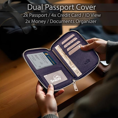 RFID Travel Wallet Passport Holder w/Zipper - Organizer Bag for Travel Documents – Safety Essentials Cover for Men Women