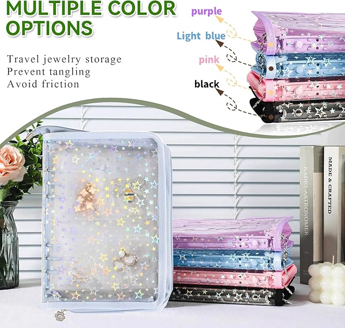 Travel Jewelry Organizer Book Clear Earring Storage Case Transparent Jewelry Organizer Storage Case (Light blue, Set Pack of 2 Jewelry books)