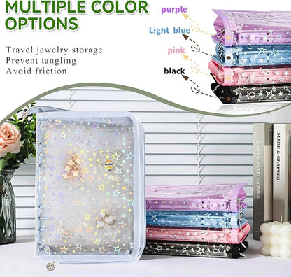 Travel Jewelry Organizer Book Clear Earring Storage Case Transparent Jewelry Organizer Storage Case (Light blue, Set Pack of 2 Jewelry books)