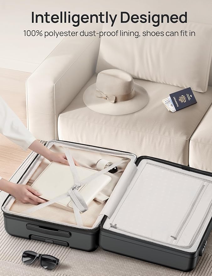 NINETYGO Large Checked Luggage 28 Inch, Checking In Luggage with Smooth Spinner Wheels, Expandable, Hard Shell PC Suitcase, Lightweight Travel Luggage, TSA Approved (Black, Rhine Max)