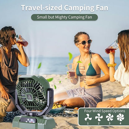 AVV 20000mAh High Speed Portable Camping Rechargeable Fan with Remote Control, Battery Powered with Auto Oscillating with Camping Essentials Accessories for Outdoor, Beach, Patio, Tent, Green