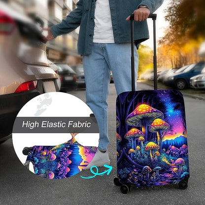Luggage Cover Protector for 30-32 Inch Suitcases, TSA Approved Elastic Travel Suitcase Covers, Anti-Scratch Washable Luggage Sleeve for Carry On & Checked Bags, Mushroom Forest