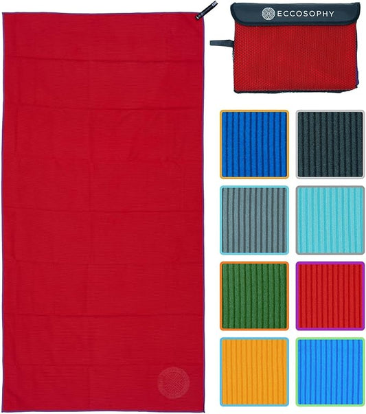 ECCOSOPHY Microfiber Beach Towel – Quick Dry Gym Towel, Highly Absorbent with Ribbed Texture, Lightweight – Ideal for Travel, Pool, Yoga, Fitness & Outdoor Adventures – 60x30 Cherry