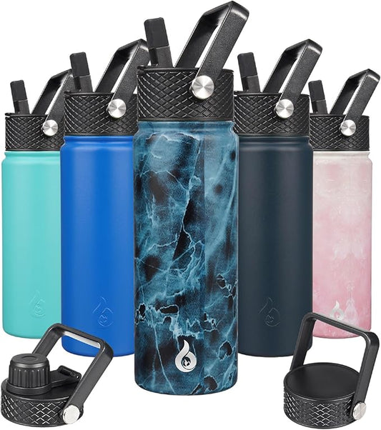 BJPKPK Insulated Water Bottles with Straw Lid, 22oz Cold & Hot Thermo, Stainless Steel Metal Water Bottle with 3 Lids, Reusable Thermo, Cups, Mugs for Daily Use-Ocean