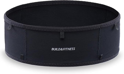 Build & Fitness LiteBelt Running Belt – 4 Quick Top-Access Pockets –Flip Waist Pack, Running Phone Holder – Fits All Size Phones, Keys, Cards, Earpods, GUs – for Men and Women (Black, M)