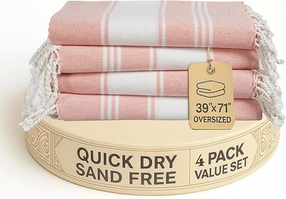LANE LINEN Beach Towels 4 Pack - Beach Towels Oversized, Pre-Washed Extra Large Beach Towel, Quick Dry, No Sand Beach Towel, Pool Towels for Adults, 39"x71" - Quartz Pink