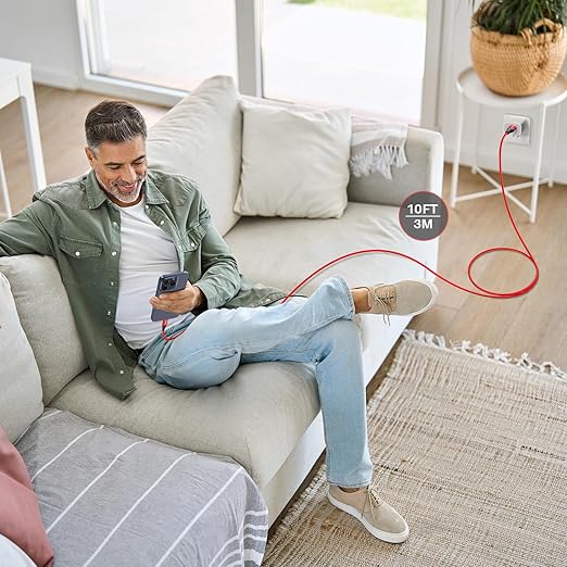 Red USB C Data Cable 10Gbps Data Transfer [3M/10ft, 2Pack], Extra Long 3.2 Gen 2 USB to Type C Charger 3.1A Fast Charging Lead for Webcam, Android Phone, iPhone 16 Pro Max/15 Pro, Samsung Galaxy S22