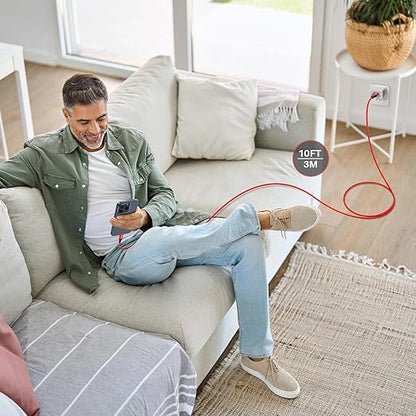 Red USB C Data Cable 10Gbps Data Transfer [3M/10ft, 2Pack], Extra Long 3.2 Gen 2 USB to Type C Charger 3.1A Fast Charging Lead for Webcam, Android Phone, iPhone 16 Pro Max/15 Pro, Samsung Galaxy S22