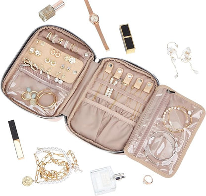 BELALIFE Travel Jewelry Organizer, Portable Storage Case for Earrings, Rings, Necklaces, Bracelets, Pink