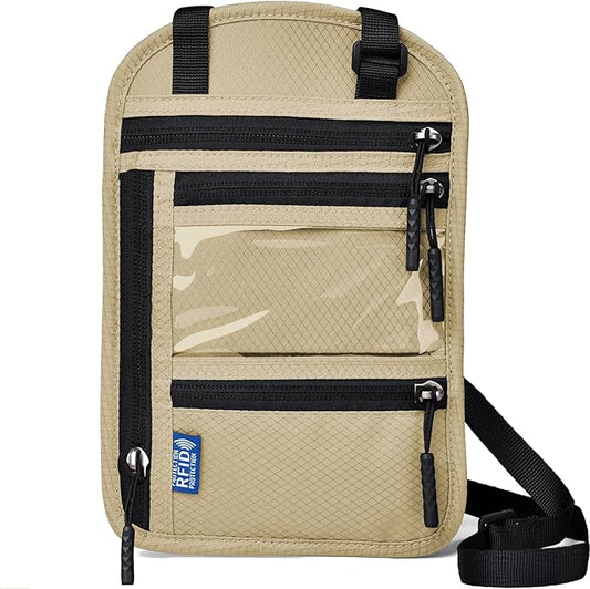 RFID Blocking Travel Neck Wallet–Hidden Passport Holder & Anti-Theft Money Pouch for Men & Women, Lightweight Concealed Travel Organizer with Adjustable Strap Secure Document