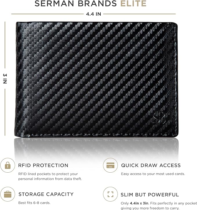 SERMAN BRANDS Mens Slim Bifold Wallet RFID Blocking Minimalist Front Pocket Wallets for Men - Thin & Stylish