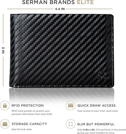 SERMAN BRANDS Mens Slim Bifold Wallet RFID Blocking Minimalist Front Pocket Wallets for Men - Thin & Stylish