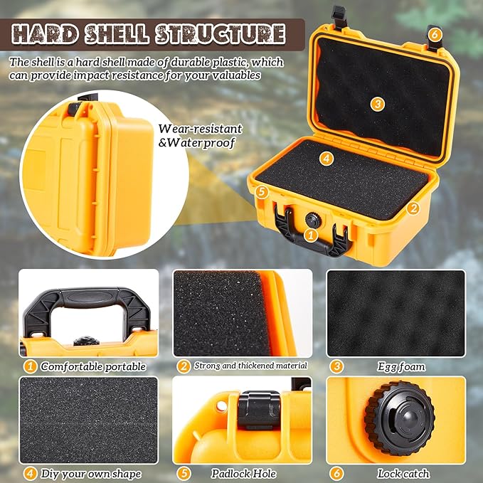 1 Pcs 14.3 x 11.4 x 4.5 Inch Waterproof Hard Case with DIY Customizable Foam Insert Portable Protective Case with Knife for Camera Drones Equipments Tools Test Instruments (Yellow)