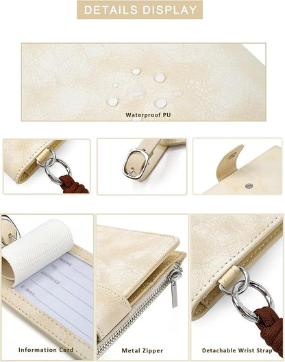 Passport Wallet for Travel, Luxury Vegan Leather RFID Blocking Passport Holder & luggage tag for Women Men, Wristlet Wallet with Zipper Pocket, Couple Travel Essentials