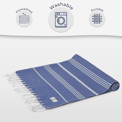 Turkish Beach Towel Compact & Lightweight Extra Large (39" x 71") - Quick Dry, Versatile and Functional as Picnic, Travel and Yoga Blanket, Pool, Shower, Cruise and Gym Towel - Royal Blue