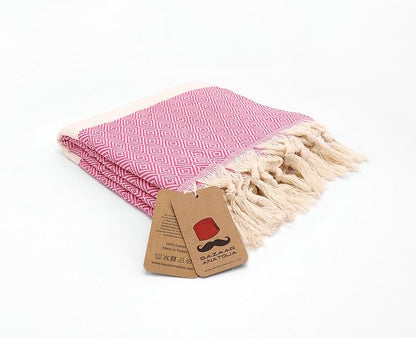Bazaar Anatolia Turkish Beach Towel – 100% Cotton, Quick Dry, Sand Free Towel for Bathroom, Camping, Travel, Hot Pink – Oversized 71x39 Inches – Diamond Fuscia