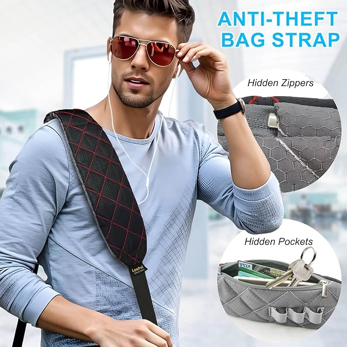 2 in 1 Anti-theft Bag Shoulder Strap with Pockets, 54 inch Travel Belt Ultra-Wide and Thick, Comfort and Stylish