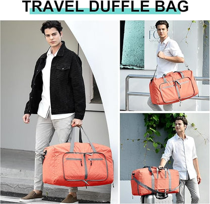 Dimayar 85L Travel Duffle Bag for Men Women - Foldable Duffel Bag with Shoes Compartment - Overnight Bags Waterproof & Tear Resistant(Orange)