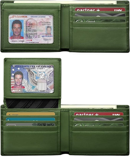 Genuine Leather Wallet for Men 12 Cards Mens Wallet Bifold Rfid Blocking with 2 ID Windows Card Holder Wallet with Gift Box