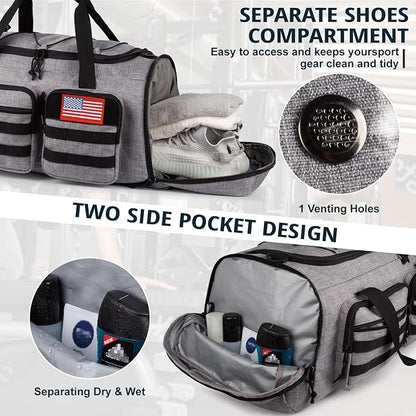 Tactical Gym Bag for Men，50L Large 3 in 1 Sports Duffle Bag with Shoes Compartment for Travel,Water Resistant Travel Backpack Weekender Overnight Bag with Wet Pocket for Women