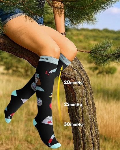 Cute Compression Socks for Women - 3 Pairs 20-30 mmHg Graduated Support Lightweight for Daily Wear Travel Nurse