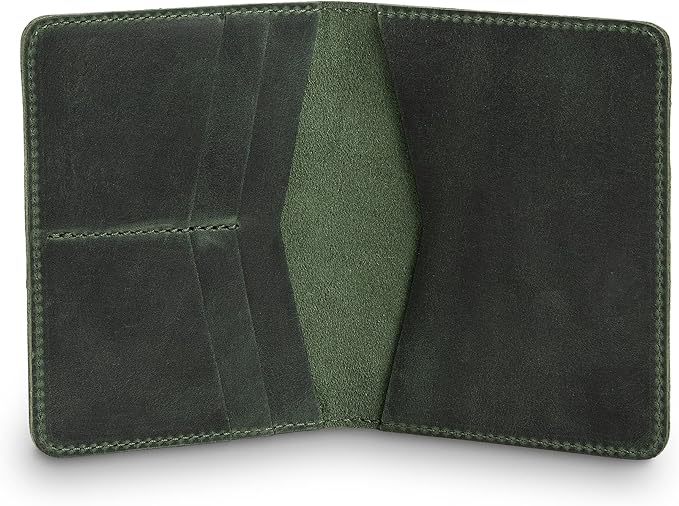 PEGAI Standard Full Grain Crazy Horse Leather Passport Holder | Custom Travel Passport Cover & Organizer | Handcrafted Leather Passport Wallet for Men and Women | Pike (Green)