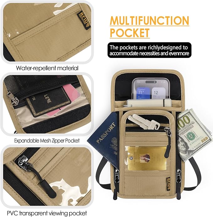 Travel Neck Wallet RFID Blocking – Hidden Passport Holder & Anti-Theft Money Pouch for Men & Women, Lightweight Concealed Undergarment Organizer with Adjustable Strap, Secure Document Holder