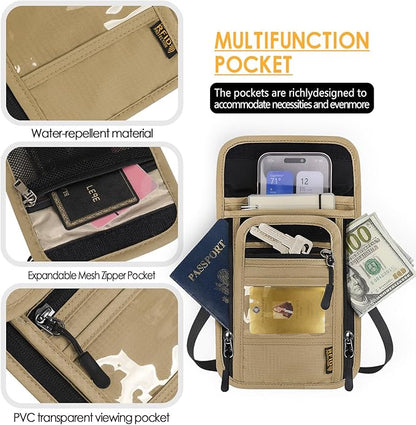 Travel Neck Wallet RFID Blocking – Hidden Passport Holder & Anti-Theft Money Pouch for Men & Women, Lightweight Concealed Undergarment Organizer with Adjustable Strap, Secure Document Holder