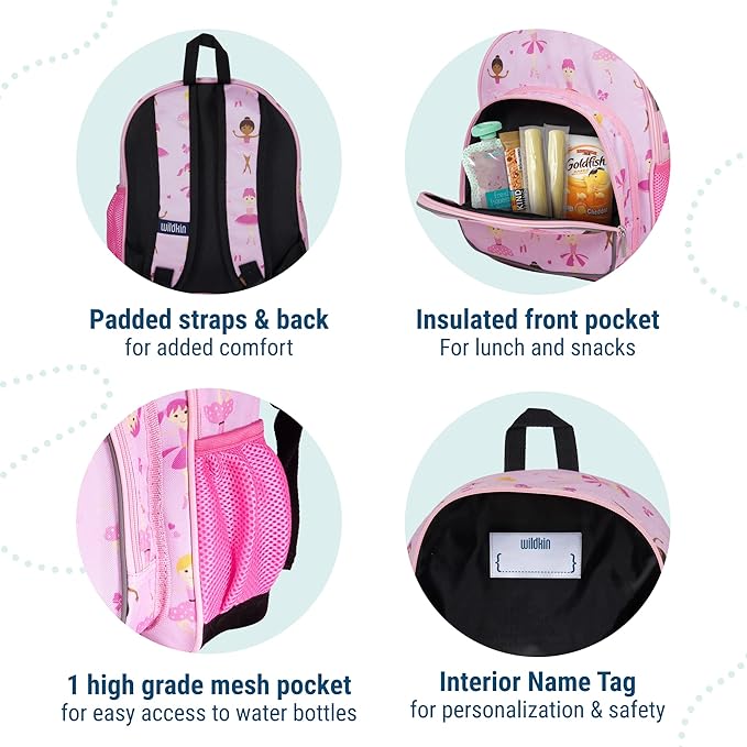 Wildkin 12-inch Kids Backpack – Padded, Adjustable, Ideal for Daycare & Travel - Ballerina