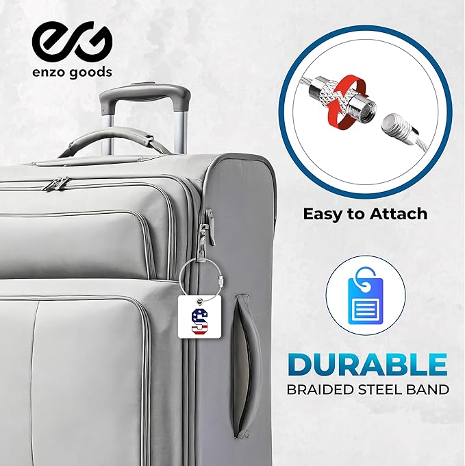 USA Initial Luggage Tag | 4 Pack | Personalized Luggage Tags for Suitcases | Choose Monogram Letter | Custom Fonts & Colors | Choose Tag Color