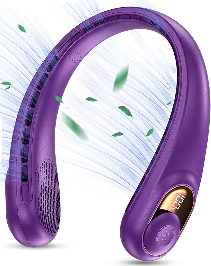 KIDEE Portable Neck Fan, Hands Free Bladeless Fan Rechargeable, 4000mAh Battery Operated USB Wearable Personal Fan, Upgraded Air Volume, 3 Speeds