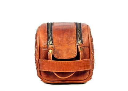 10" Premium Leather Toiletry Travel Pouch With Waterproof Lining | King-Size Handcrafted Vintage Dopp - Kit Gift for Father's Day By Aaron Leather Goods