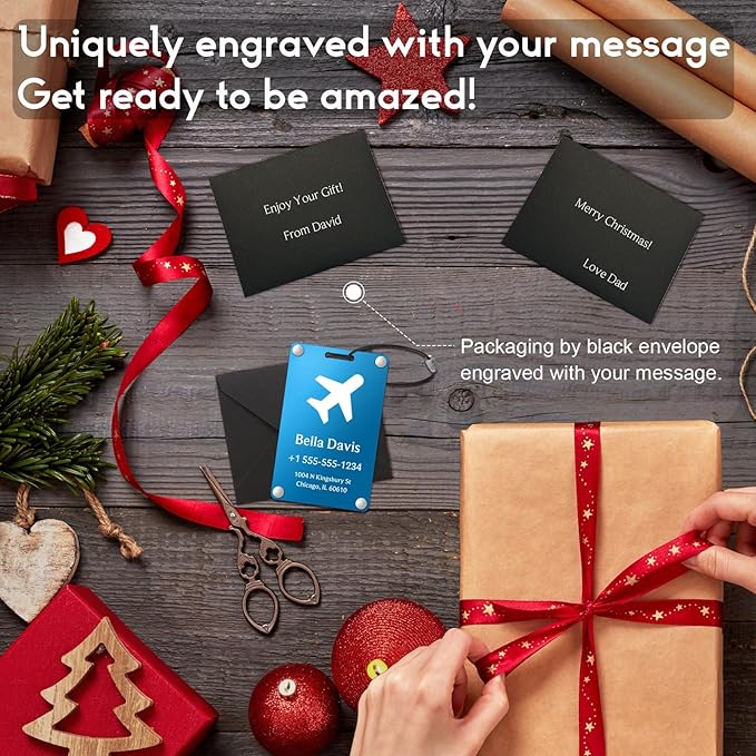 Luggage Tags for Suitcases 4 Pack: Personalized Luggage Tags for Backpacks & Bags Tags with Coustomizable Texts (Blue)