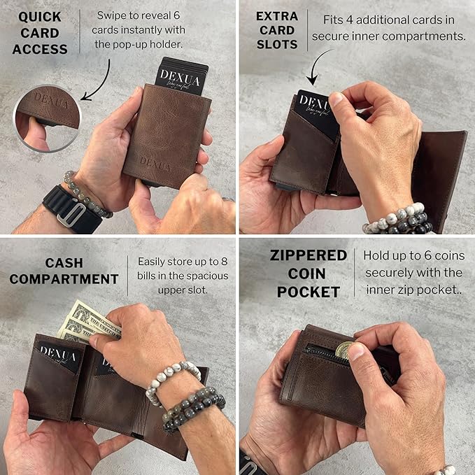 Mens Wallet, Premium Leather Slim Wallet, RFID Blocking Pop-Up Card Holder, Extra Credit Card Slots, Cash Slot, Magnetic Closure, Christmas Gift Ready Gift Box Included