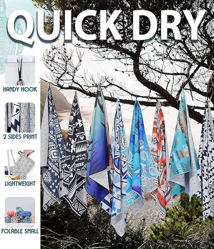 2 Packs Sand Proof Microfiber Beach Towels Adult –Quick Fast Dry Beach Oversized Accessories for Travel Swim Pool Yoga Camping Blanket Essentials Lightweight Must Haves Items Women Gifts Mandala Scale