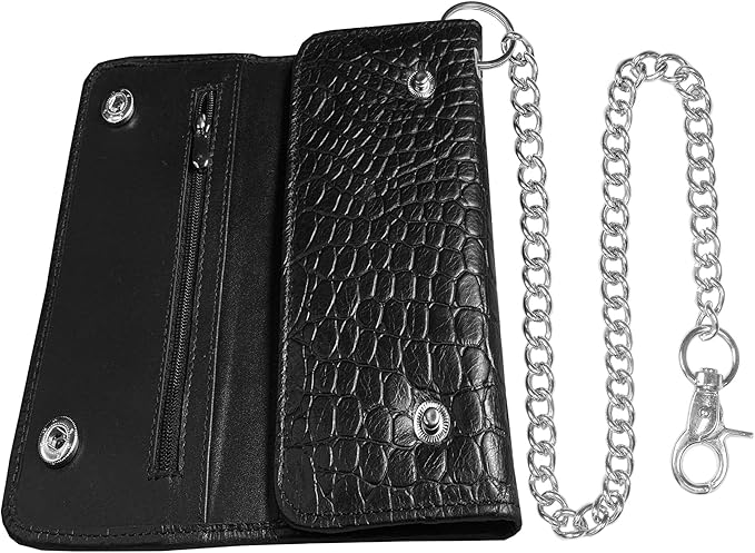 IBRO VINTAGE Motorcycle Chain Wallet for Men – Premium Cowhide Leather, RFID Tri-Fold Biker Wallet with Heavy Duty Chain for Bikers Truckers & Hunters, Credit Card Money Organizer Long Wallet