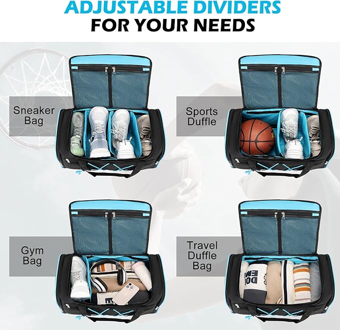 Sneaker Bag for Travel, Outdoor Sports Gym Bag Shoe Bags for 4 Pairs of Sneakers up to Size 14, Travel Duffel Bags with 3 Adjustable Dividers & Shoulder Strap, Sneakerhead Gift