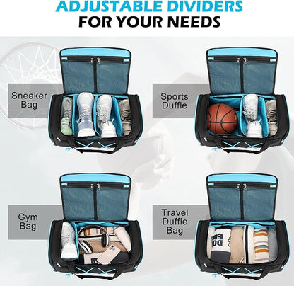 Sneaker Bag for Travel, Outdoor Sports Gym Bag Shoe Bags for 4 Pairs of Sneakers up to Size 14, Travel Duffel Bags with 3 Adjustable Dividers & Shoulder Strap, Sneakerhead Gift