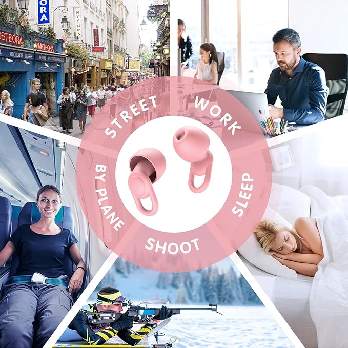 Silicone Reusable Soft Comfortable Earplugs for Sleeping, Flights & Noise Sensitivity - 16 Ear Tips in XS/S/M/L, with 2 Travel Boxes - 33dB Noise Cancelling (Pink)